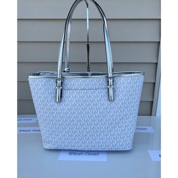 Michael Kors tote carryall jet set medium MK girl print purse bright white multi - Picture 4 of 9
